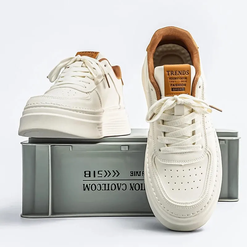 Männer Casual Sneakers Atmungsaktive Trendy Paarung Weiß Bequeme Rutschfeste Tägliches Gehen Dicke Sohlen Höhe Zunehmende Sportschuhe — image 4