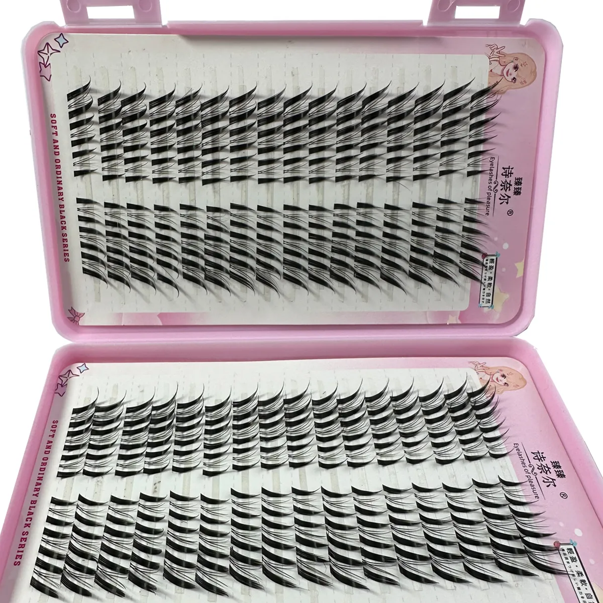 32 řad Fox Eye Manga Cluster Lashes Řasy Kočičí Eye Řasy Individuální řasy Přirozený vzhled DIY Prodloužení řas Objem Shluky řas — image 5