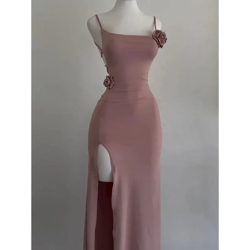 Sexy Sleeveless Slit Dress Openwork Elegant Three-dimensional Rose Slim Dress 2025 Summer Fashion Ladies Party Club Vestidos — image 3