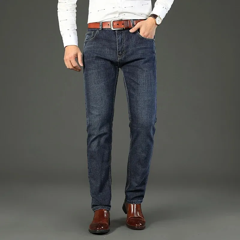 2026 Pantaloni in denim elasticizzato slim fit blu regolari dritti Primavera Autunno Jeans classici da uomo alla moda da uomo