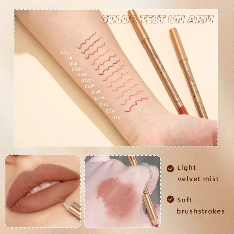 12 PCS Lipliner ชุด Waterproof Matte Lip Pencil ลิปสติก Lip Liner ปากกา Smooth Nude ลิปสติกปากกาสำหรับเครื่องสำอาง — image 6