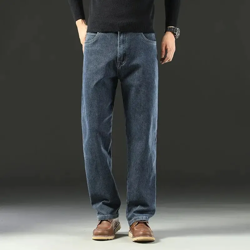 Spring and Autumn Men's Baggy Jeans Casual Straight Stretch Versatile Wide-leg Business Denim Pants Comfortable Loose Trousers — image 1