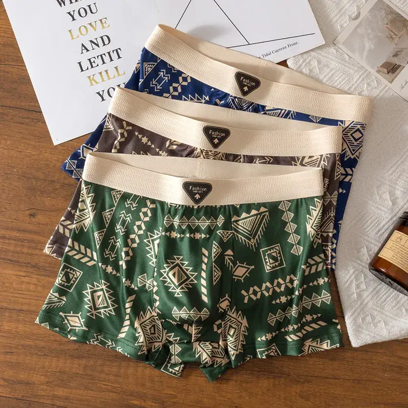 Herenboxer Retro etnische stijl Comfortabele slip van gladde stof Vintage print Elastisch ondergoed voor heren Lingerie Platte onderbroek — image 13
