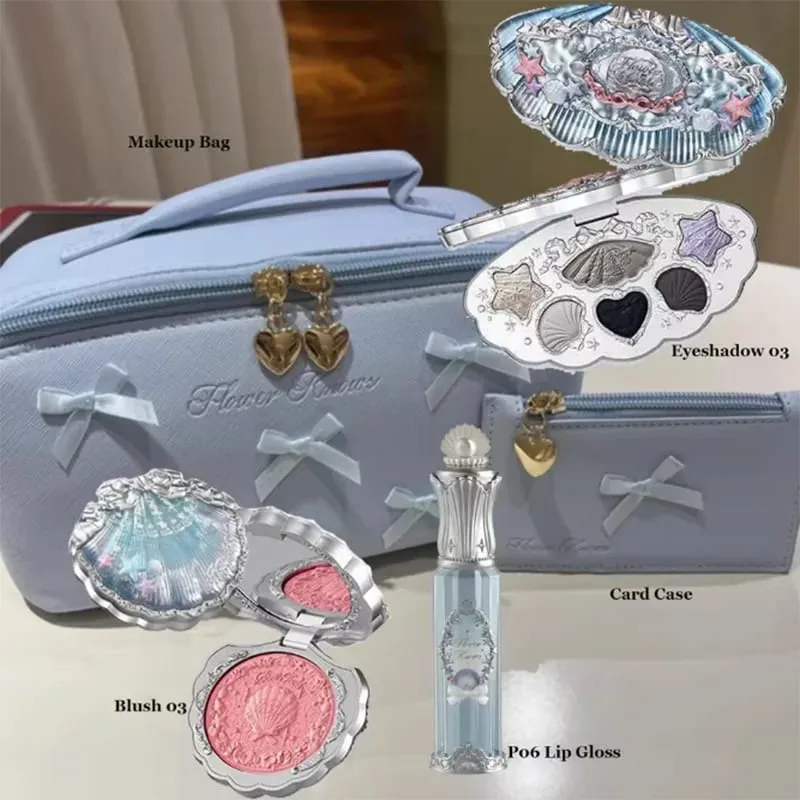סט איפור Flower Knows Jewel Collection פלטת צלליות סומק ליפ גלוס תיק איפור מט זוהר שימר ערכת צלליות