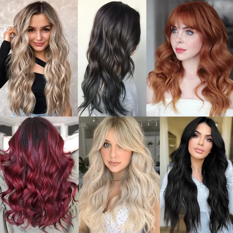 Estensioni dei capelli sintetiche senza clip regolabili con linea di pesce, parrucchino naturale biondo marrone ondulato lungo resistente al calore per le donne — image 7