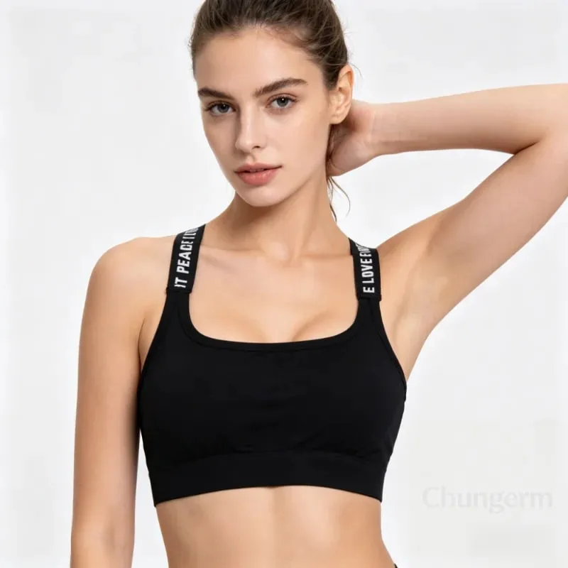 Pakaian Aktif Senaman Selesa Tanpa Pakaian Dalam Sukan Underwire Wanita Yoga Fitness Seamless Crop Top Wide Letter — image 6