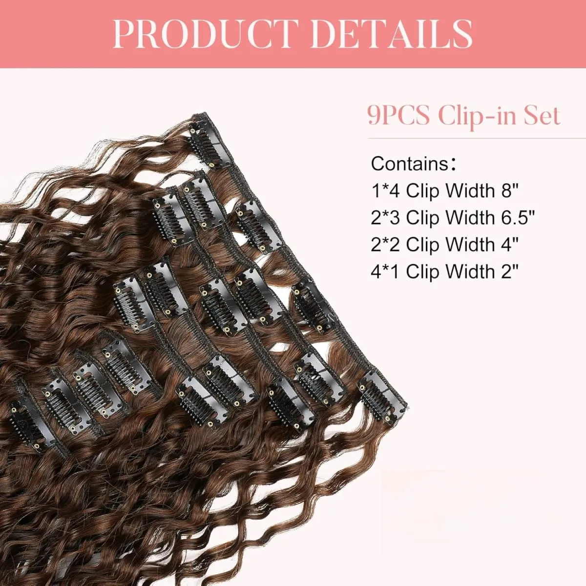 9PCS Klip Dalam Kit Sambungan Rambut Panjang Lembut Kerinting Sambungan Rambut Sintetik Kinky Curly Potongan Kepala Penuh Palsu untuk Wanita — image 6