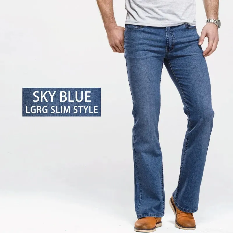 Mens Boot Cut Jeans Slightly Flared Slim Fit Blue Black Trousers Designer Classic Male Stretch Denim Pants — image 13