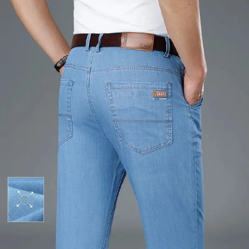 Seluar Jeans Nipis Perniagaan Lelaki Keanjalan Klasik Seluar Denim Kaki Lurus Fesyen Seluar Lembut Selesa Pakaian Kasual Lelaki — image 2