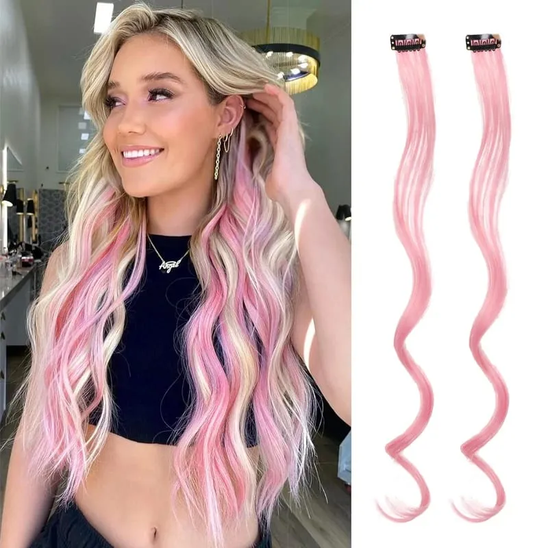 2PCS Rainbow Mixed Color Clip In Hair Extensions 20 Inch Curly Synthetic Hair for Girls Women Halloween Cosplay Party — image 13