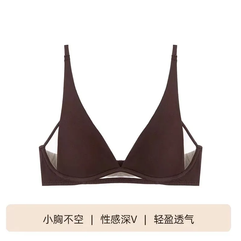 ภาษาฝรั่งเศสคำสามเหลี่ยม Bra กระต่ายหูถ้วยลึก V Bralette ไร้สายสำหรับหน้าอกขนาดเล็กไม่มีช่องว่างเซ็กซี่ชุดชั้นในชุดฤดูร้อนบาง