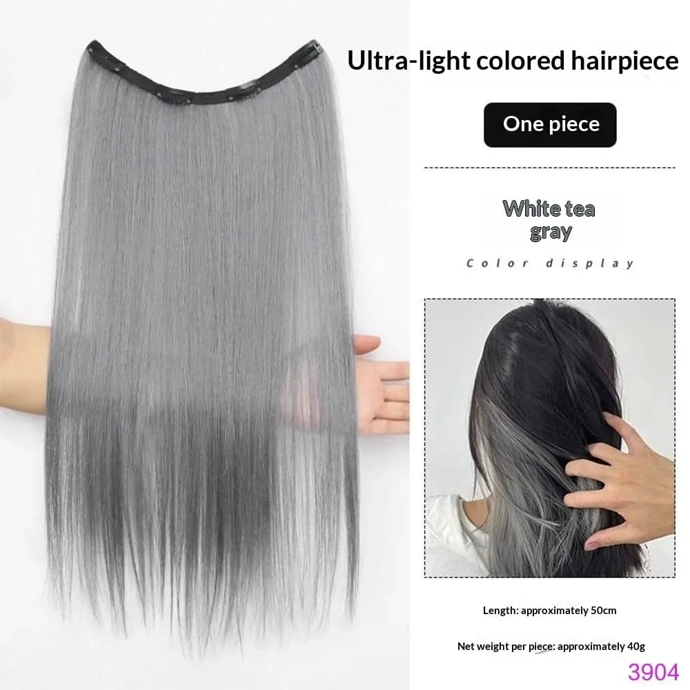 Estensioni dei capelli con clip sintetiche colorate con evidenziazione Parrucca per tintura lunga e diritta appesa all'orecchio Pezzo di colore Capelli finti sottili senza cuciture — image 1