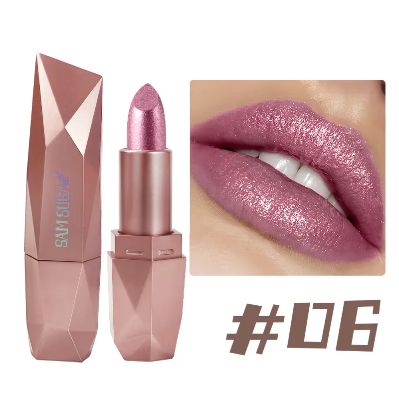 Gincu Berkilauan Berlian Tahan Lama Pelembap Kalis Air Berpigmen Tinggi Metallic Shine Pearlescent Non Stick Cup Gincu — image 11