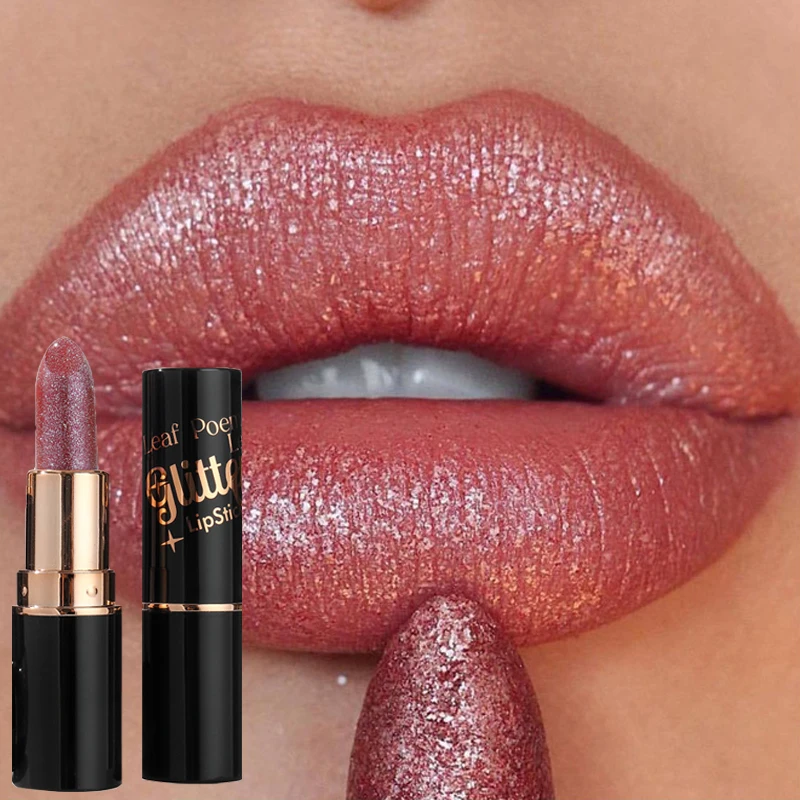 6 Colors Glitter Lipstick Waterproof Lasting Diamond Pearlescent Metallic Lipstick Pink Red Lip Gloss Women Lips Makeup Cosmetic — image 5