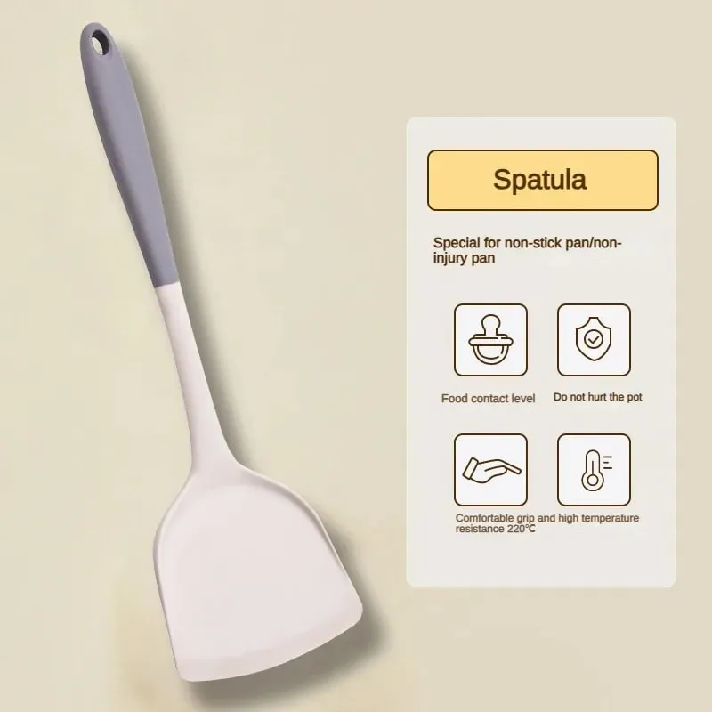 Juego de 1/2/3/4 espátula de silicona gris y blanca, juego de cuchara para sopa, sartén antiadherente, herramientas de cocina, kit de cocina