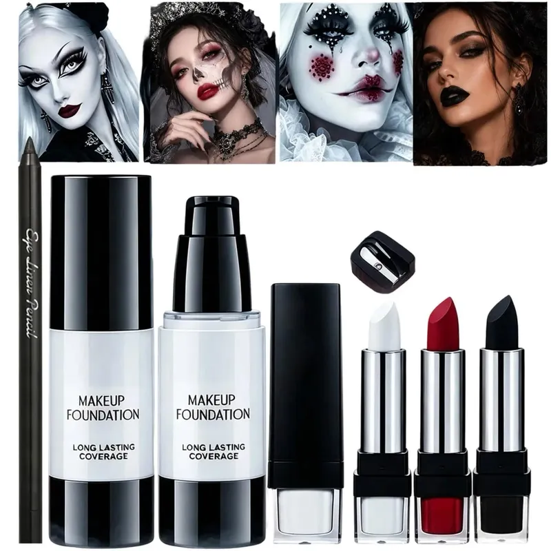 Sada 6 kusů Halloweenského make-upu na obličej Cosplay v černém tónu Sada make-upu se speciálními efekty Vodotěsná kosmetika na obličej s vysokým obsahem pigmentů — image 1