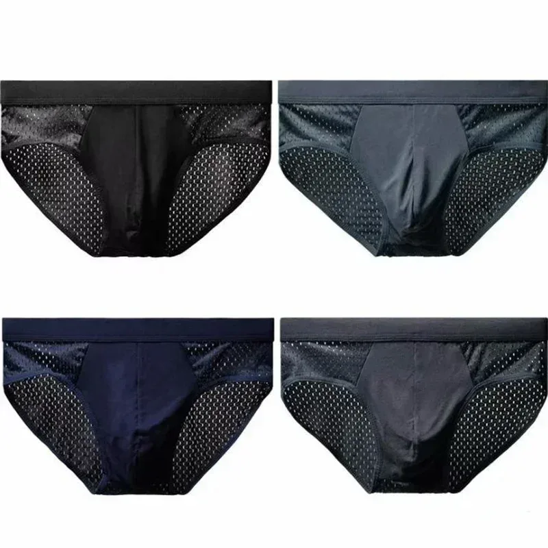 Men's Ice Silk Underwear Briefs Breathable Underwear Bamboo Carbon Fiber Anti-Bacterial Comfortable Hollow Underwear Pants Cold — image 2