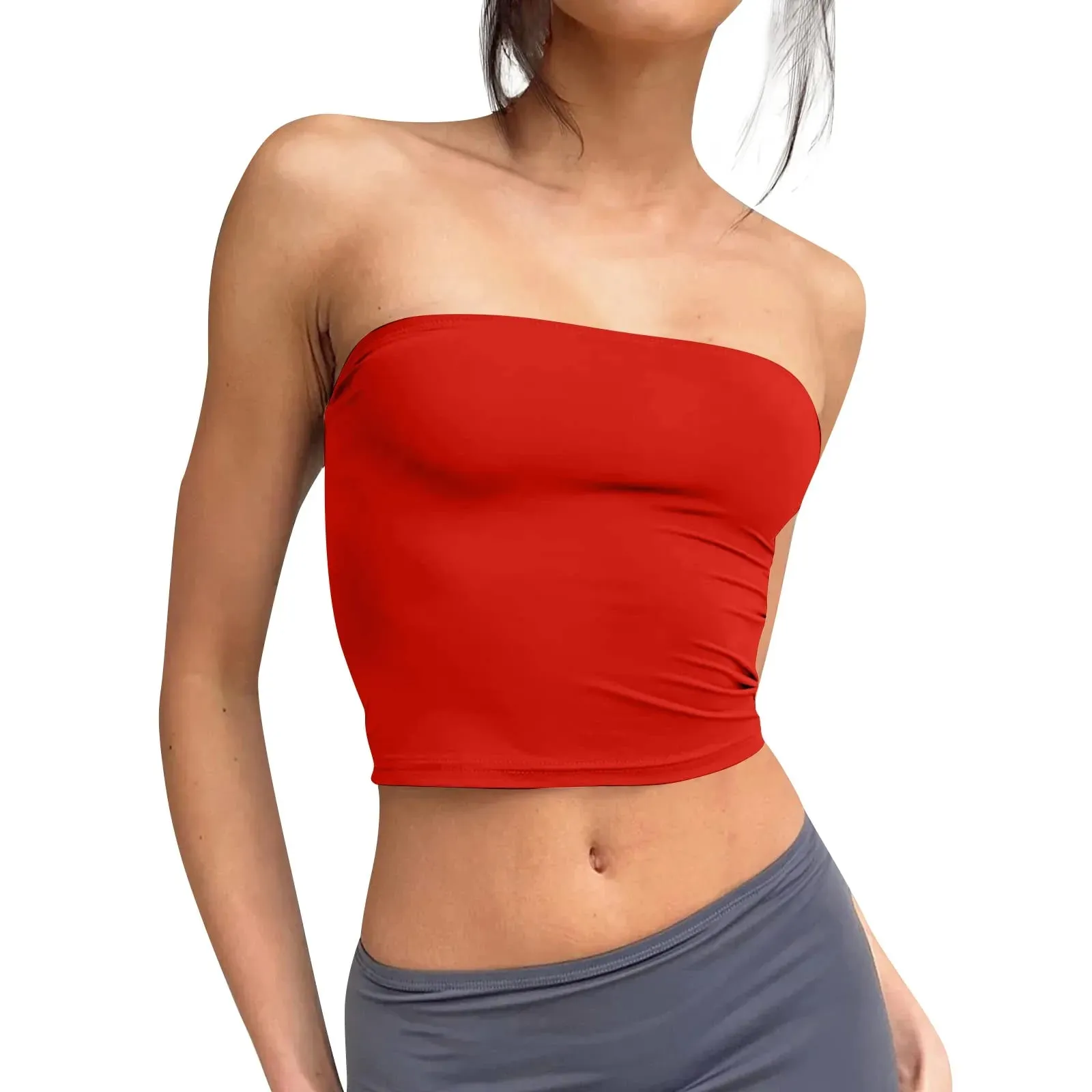 Trägerloses Crop-Top für Damen, Basic, rückenfrei, ärmellos, Bandeau, niedlich, sexy Tops, Trend, Street-Fashion, klassisch, einfarbig, Röhren-Tops — image 4