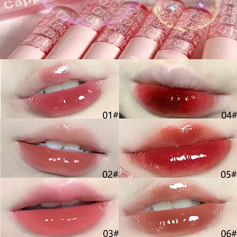 1PC Mirror Water Lip Gloss เชอร์รี่สีชมพูโปร่งใสกันน้ำ Long Lasting Moisturizing Nude Clear Tint แก้วริมฝีปากน้ำมันแต่งหน้า