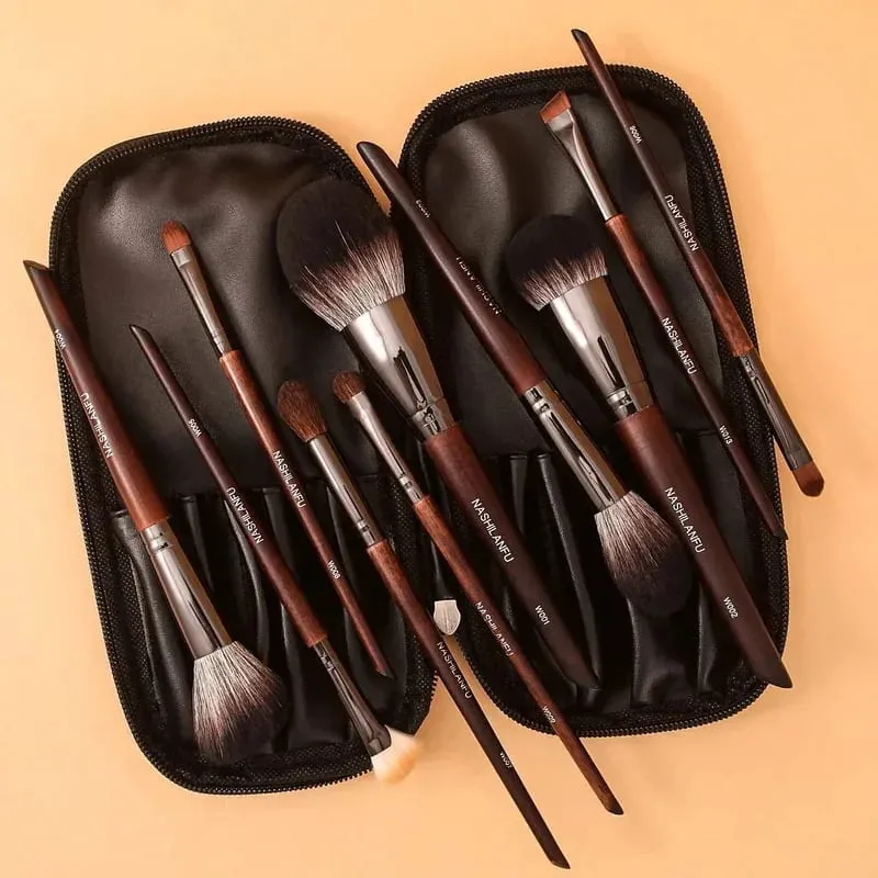 Premium Tierfell Make-up Pinsel Set Holzgriff Lidschatten Rouge Puder Augenbrauen Pinsel Beauty Makeup Tools Pelz Kosmetik — image 3