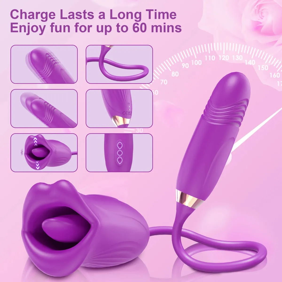 Sucking Vibrator สำหรับผู้หญิงกัดช่องปากปาก Thrusting Telescopic Dildo ลิ้น G-Spot หัวนม Clit กระตุ้นของเล่นเพศหญิง — image 4