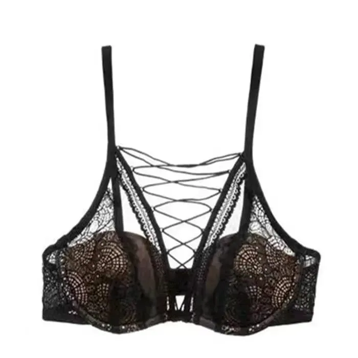 ภาษาฝรั่งเศสคำเซ็กซี่ชุดชั้นในชุด Underwire Push Up Bra สำหรับหน้าอกขนาดเล็กลึกรวบรวม Lace Up Cutout Pure Look CA MOYISU เซ็กซี่ Tushy — image 8
