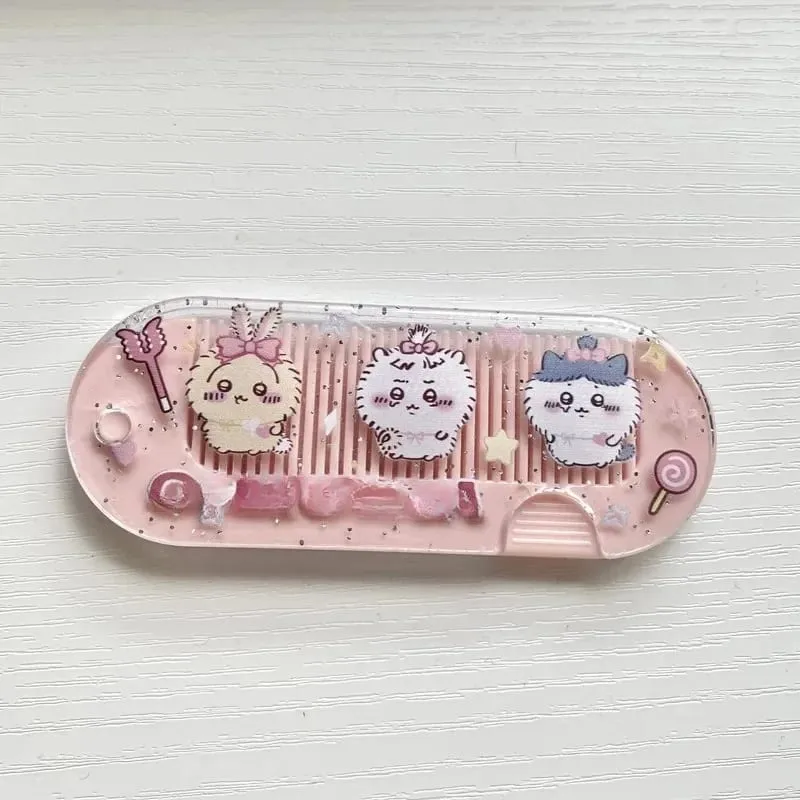 New yiji Cartoon Folding Small Comb Portable Pocket Makeup USAGI うさぎ ハチワレ Hachiware Mini Cute Comb Bangs Comb Gift — image 6
