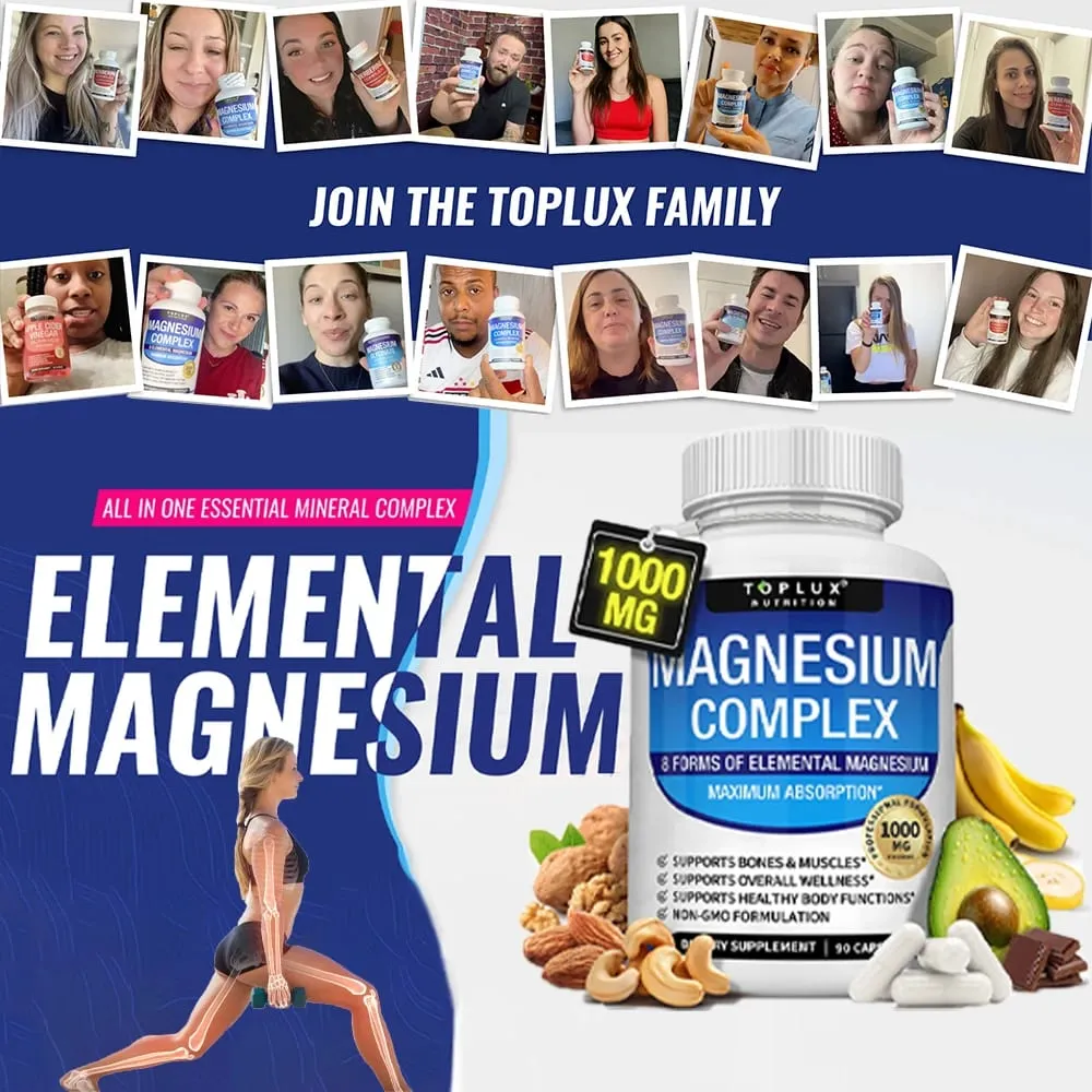 Integratore Magnesium Complex 1000MG - Citrato e malato di glicinato di magnesio - Supporto per il sonno, sollievo dallo stress, muscoli e rilassamento — image 2