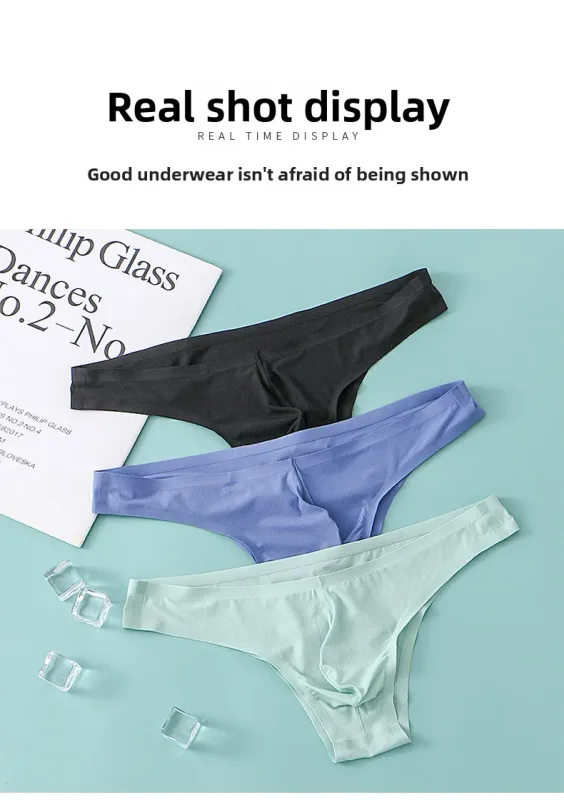 Sous-vêtements pour hommes, demi-hanche, petit Triangle, taille basse, Sexy, jeunes hommes, slip en soie glacée, sans couture, culotte d'été légère et respirante — image 13