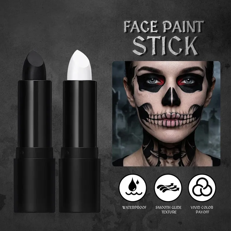 Halloween Gothic Makeup Kit Opbevaringstaske Dark Cream Blush Sort Hvid Ansigtsmaling Stick Cosplay Fest Festival Ansigt Kropsmakeup — image 3