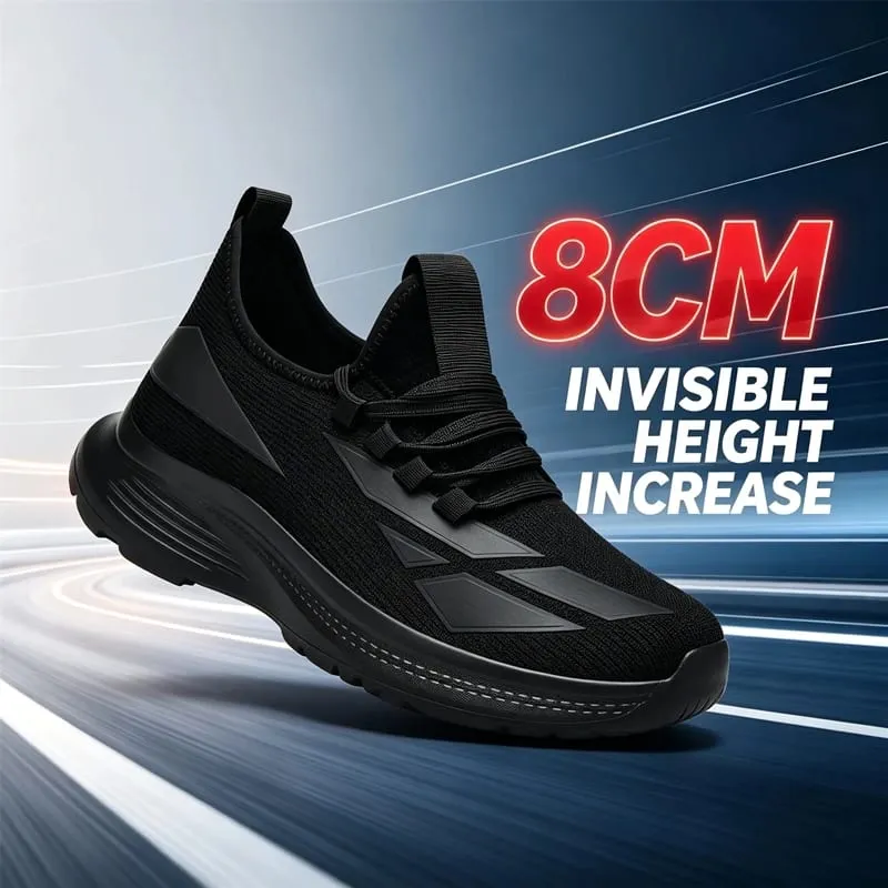 Nam Tất Cả Màu Đen Lưới Thoáng Khí Thang Máy Giày 8Cm Vô Hình Tăng Chiều Cao Không Trượt Giày Thể Thao Hàng Ngày Đi Tập Luyện Giày