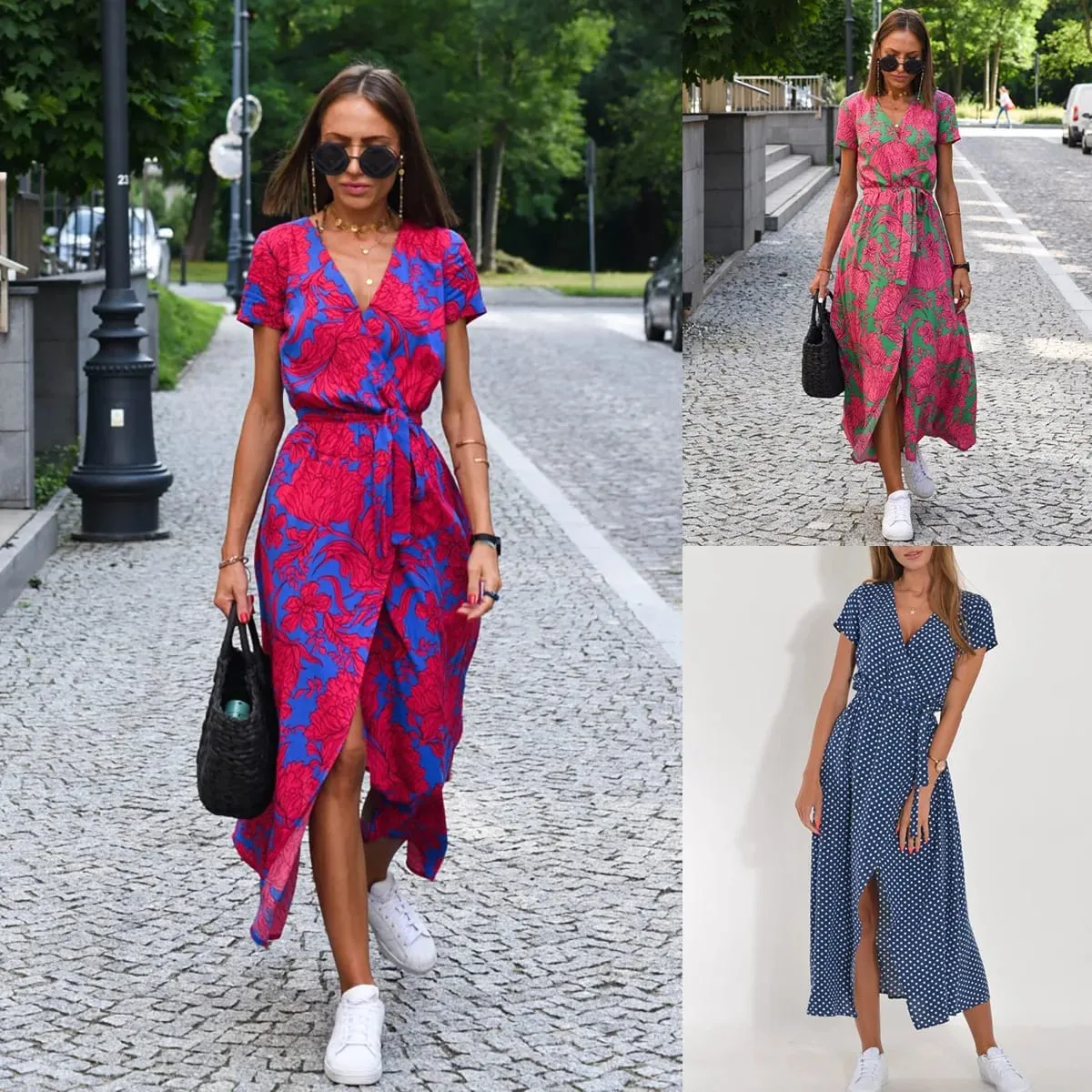 Bedrucktes Kleid 2025 Sommer V-Ausschnitt Split Fork Mittlere und lange Gruppe europäischer und amerikanischer grenzüberschreitender Damenbekleidung — image 2