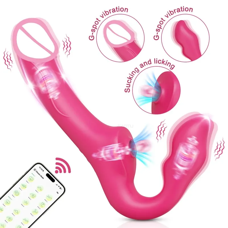 Penggetar Dua Hujung untuk Wanita Apl Wayarles 3 dalam 1 Dildo Vibrator Lesbian G-Spot Dildo Pasangan Dewasa Mainan Melancap Wanita