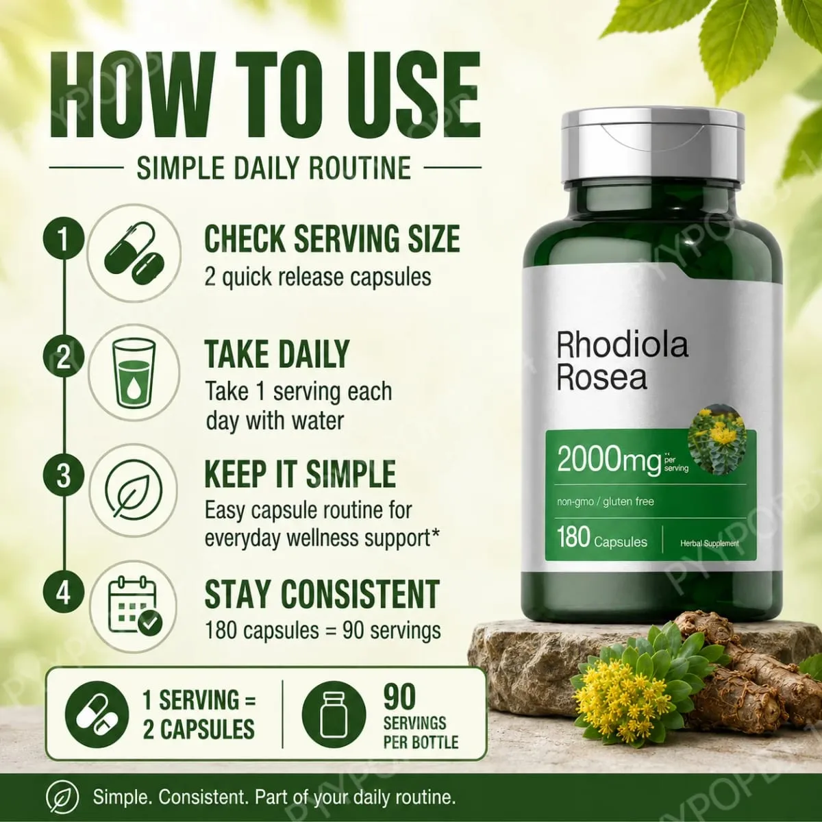 Ekstrak Akar Rhodiola Rosea 2000mg Suplemen Diet Herbal Setara 180 Kapsul — image 7