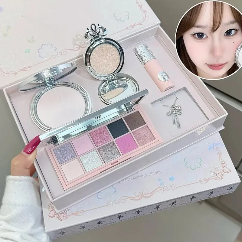 Pink Ballet Makeup Box obsahuje 1 * bahno na rty 1 * lisovaný pudr 1 * zvýrazněný pudr 1 * pudr z palety očních stínů s náhrdelníkem — image 2