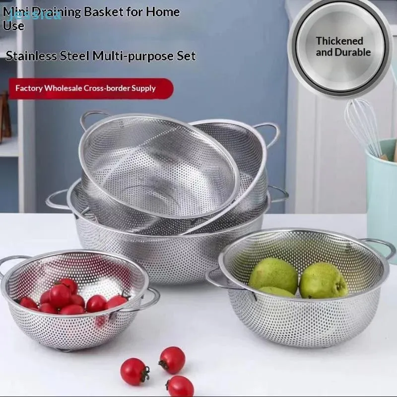 ♥ Foro da cucina in acciaio inossidabile Setaccio a rete densa Colino Setaccio Cestini per lavare frutta/verdura/riso — image 5