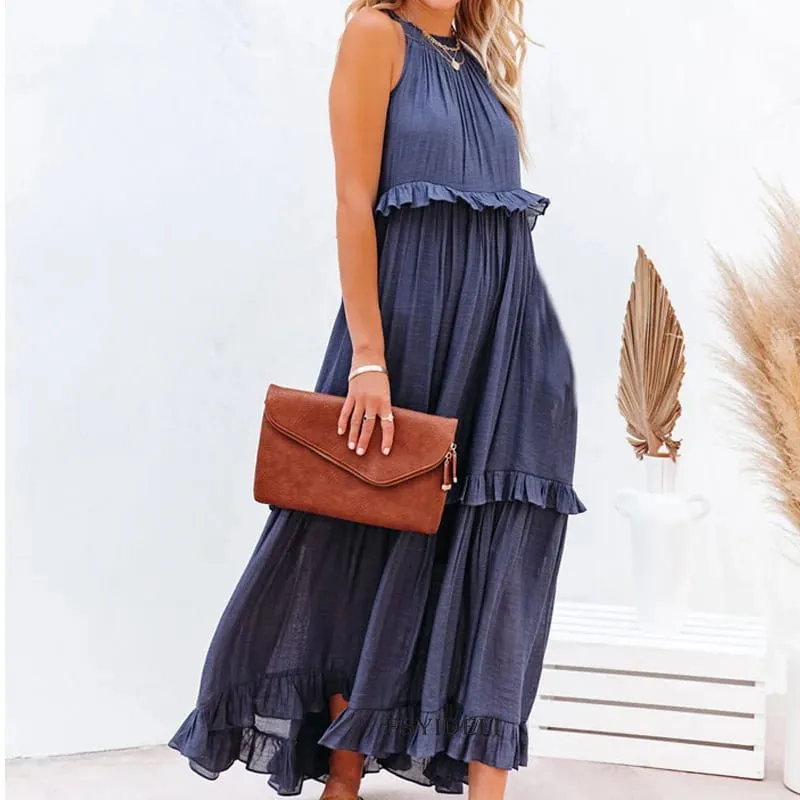 ผู้หญิงสบายๆ Ruffles ชุดยาวฤดูร้อน Elegant Sundress Elegant Harajuku Maxi ชุด Beach Party ชุดราตรี Vestido — image 3