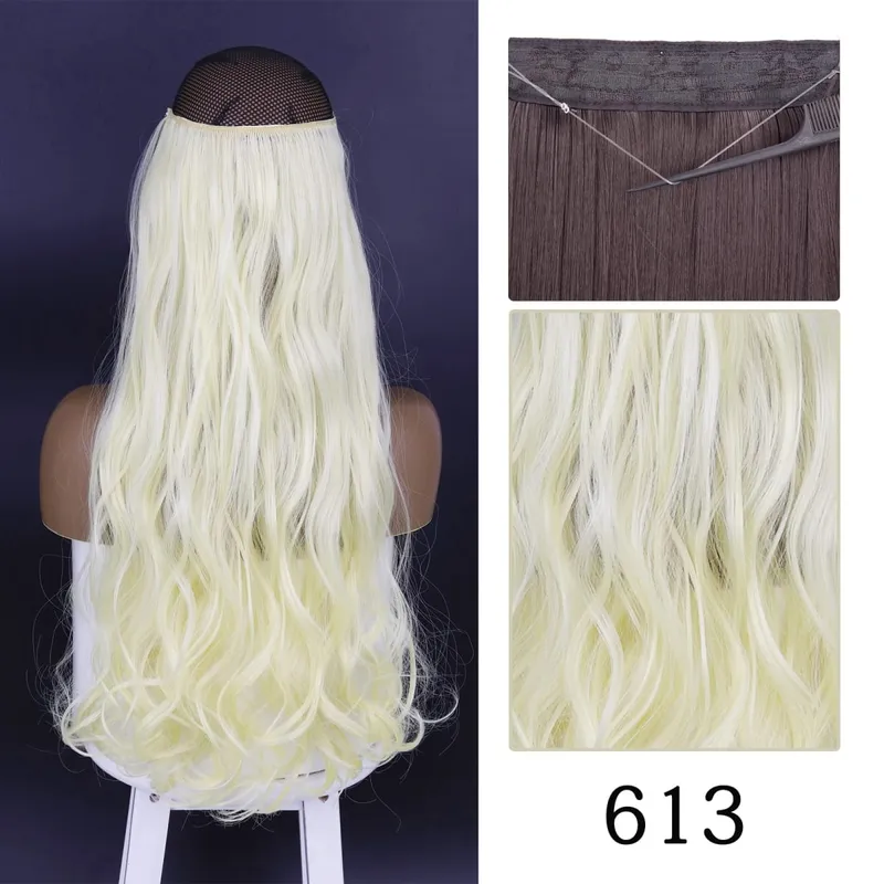Estensioni dei capelli sintetiche senza clip regolabili con linea di pesce, parrucchino naturale biondo marrone ondulato lungo resistente al calore per le donne — image 27