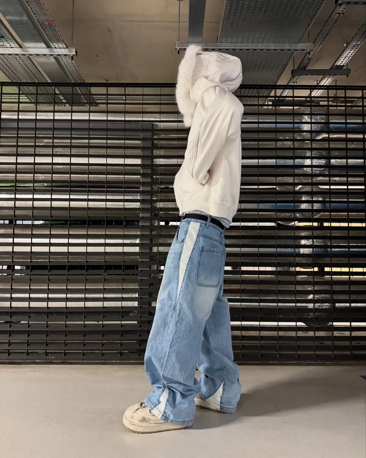 Geniş Bacak Kot Erkekler Düz Pantolon Vintage Patchwork Yıkanmış Sıkıntılı Orta Bel Cepler 2025 streetwear denims Gevşek Pantolon — image 8