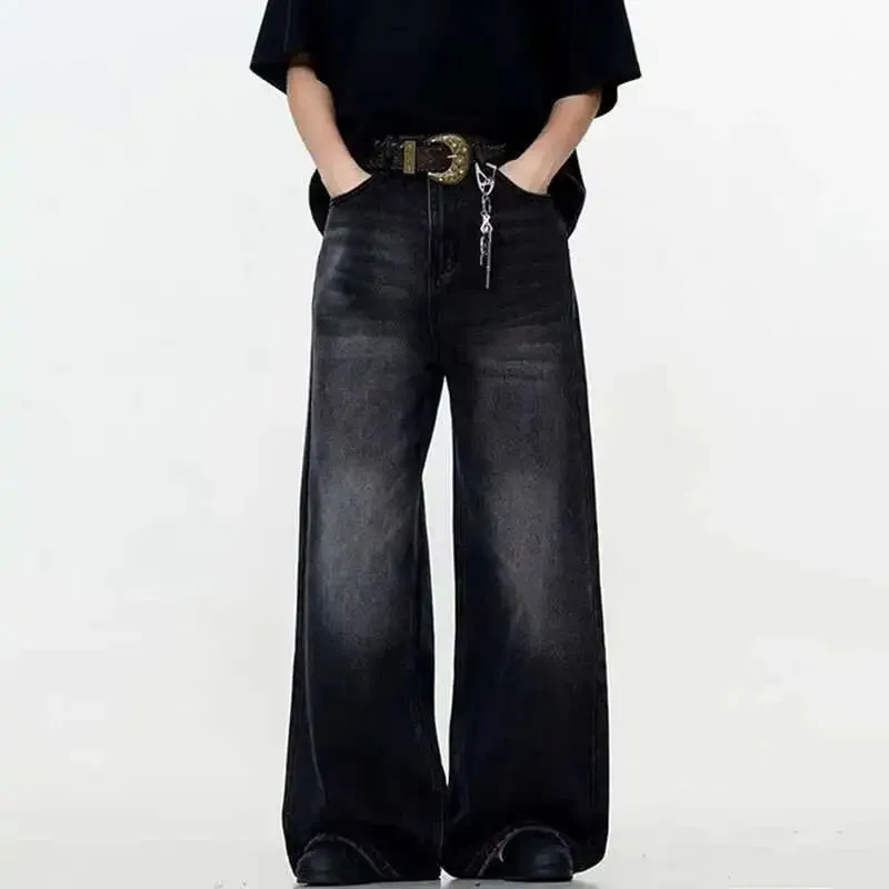 Seluar Denim Lelaki Simple Warna Pejal Mencuci Seluar Kasual Gaya Amerika Kaki Lurus Seluar Jeans Lelaki Longgar Spring 9W667 — image 3