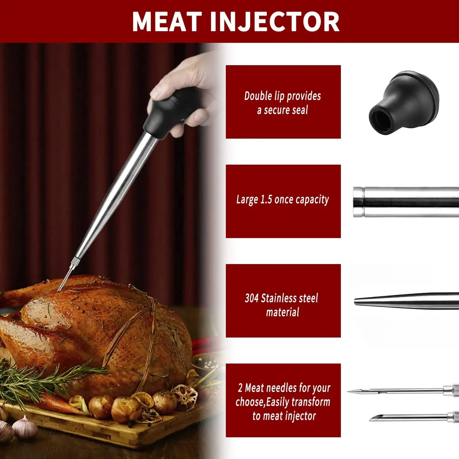 Turkey Baster untuk Memasak & Dapur Penyutik Daging Picagari untuk Cecair Panas Gred Makanan Baster Thanksgiving Alat Penting Krismas — image 6