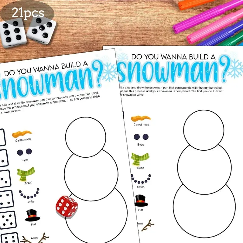 21pcs Christmas Roll a Snowman Permainan Kad Dadu Rolling Game Set Snowman Drawing Permainan Pesta Keluarga dan Permainan Pesta Percutian — image 3