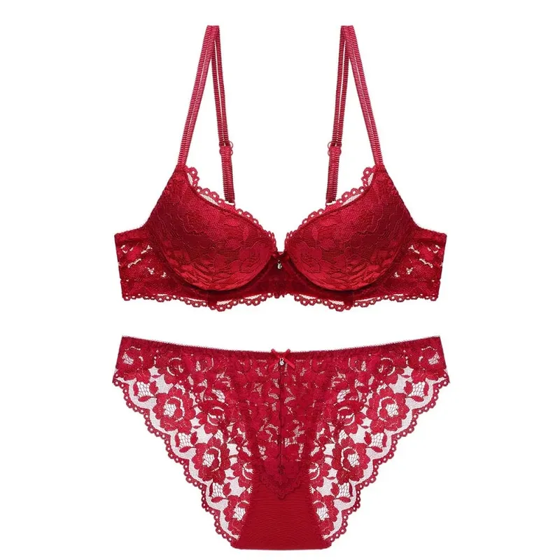Comodo reggiseno a fiori in pizzo a rete a vita bassa con fiocco e mutandine con reggiseno Set intimo antiscivolo reggiseno push up da donna estivo — image 10