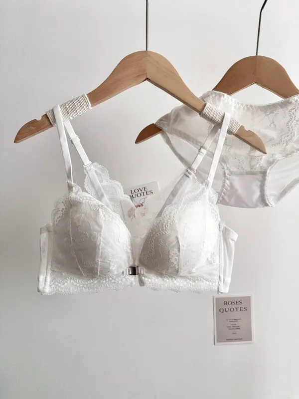 Set reggiseno in pizzo da donna con busto piccolo chiusura frontale senza fili bellissimo reggiseno push-up sul retro morbido intimo quotidiano taglia 32‑38AB — image 10