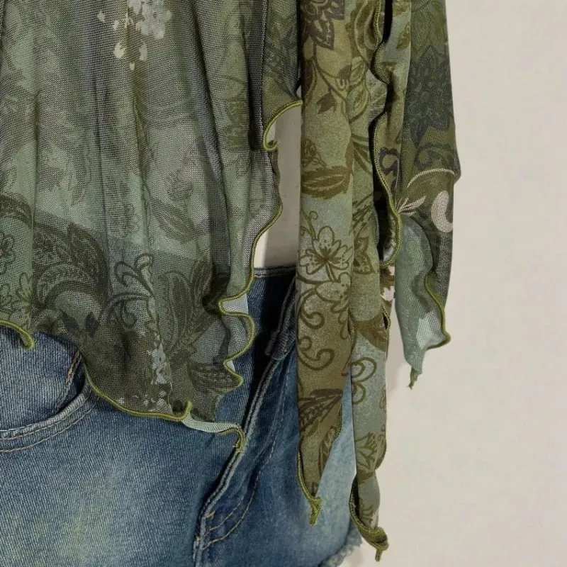 ผู้หญิงSweetheartต่ำคอBackless Camisตาข่ายด้านหน้าจีบสายคล้องA-Line Crop Topฤดูร้อนเซ็กซี่แฟชั่นElegant tank Top — image 5