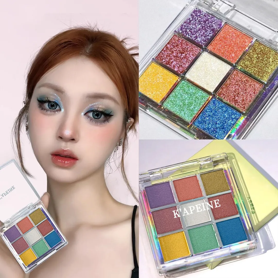 Tavolozza di ombretti Chameleon glitter a 9 colori Tavolozza di ombretti in polvere pressata a lunga durata impermeabile Kit cosmetico per trucco occhi per donna di moda — image 3