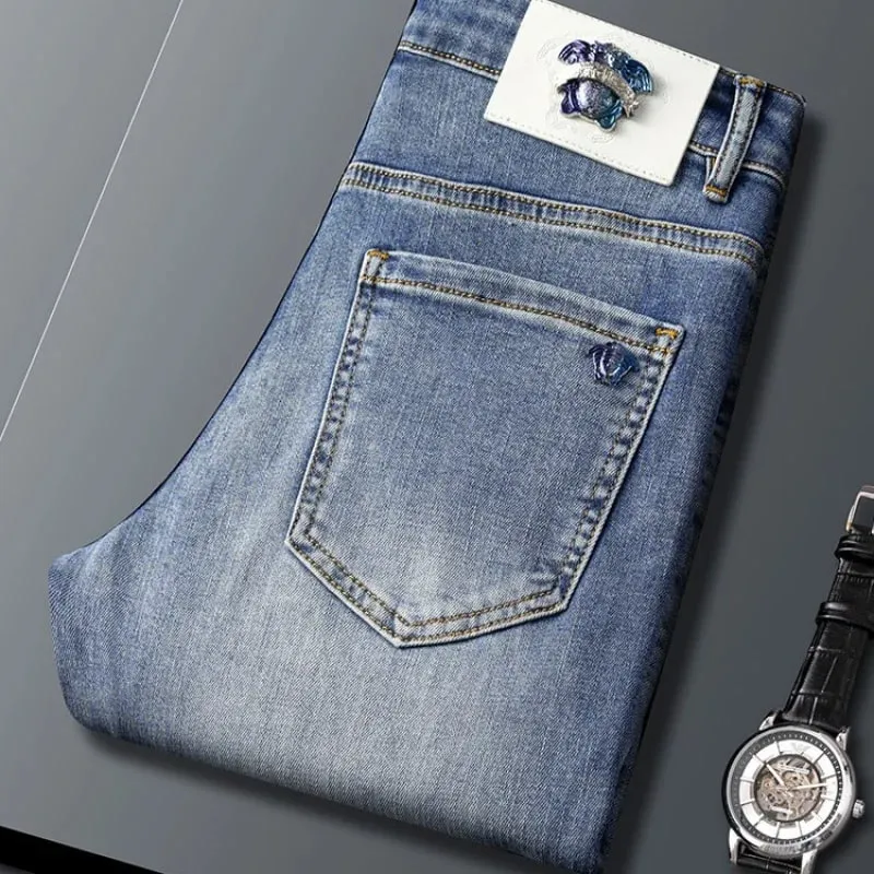 Jeans Kualitas Tinggi Baru 2024 Pakaian Pria Fashion Kasual Serbaguna Ringan Mewah dan Kesederhanaan Celana Meruncing Slim Fit — image 5