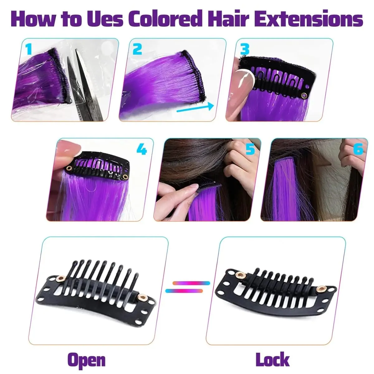 12 Pcs Colored Hair Extensions: Straight Hairpiece Multi-Color Party Highlights Clip-in Synthetic Hair Extensions for Women — image 5