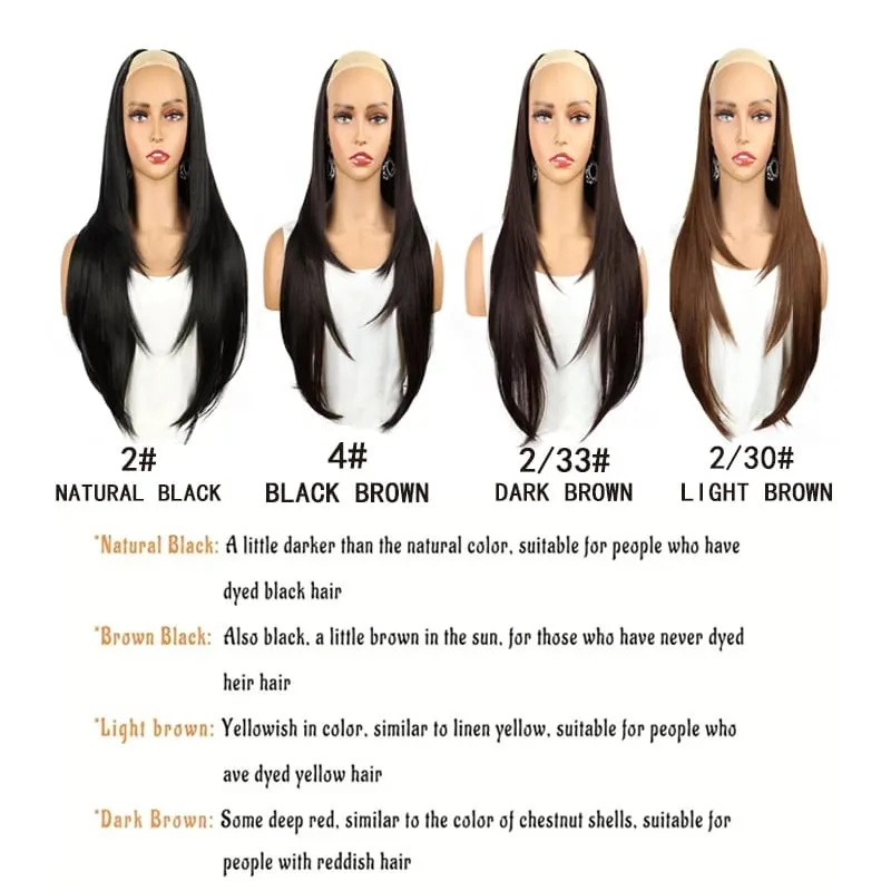22 นิ้วต่อผมสังเคราะห์ผสมได้ดียาวตรงหยัก Hairpieces รูปตัววีสีน้ำตาลต่อผม — image 3