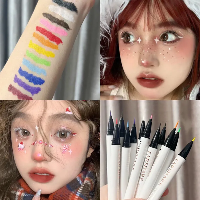 Flüssiger, mattierter, türkisfarbener Eyeliner, ultrafeiner, schwarz-weißer Eyeliner, wasserfest, einfach zu färbender, regenbogenfarbener Eyeliner, Augen-Make-up — image 2